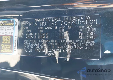 2017 Kia Sportage Lx z USA, uszkodzony, nr VIN KNDPM3AC2H7241476